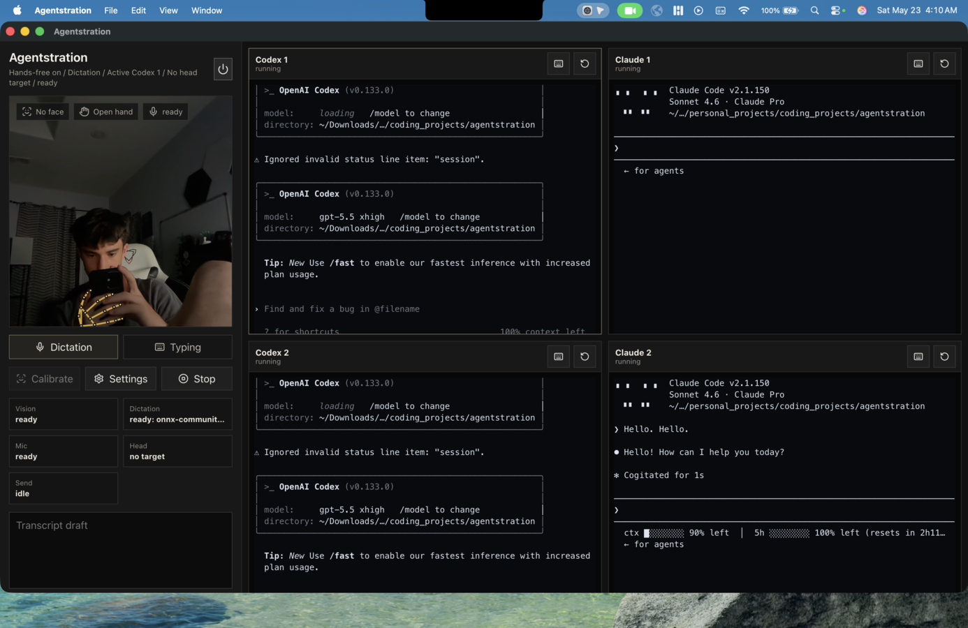 Agentstration desktop controller with multiple terminal agents